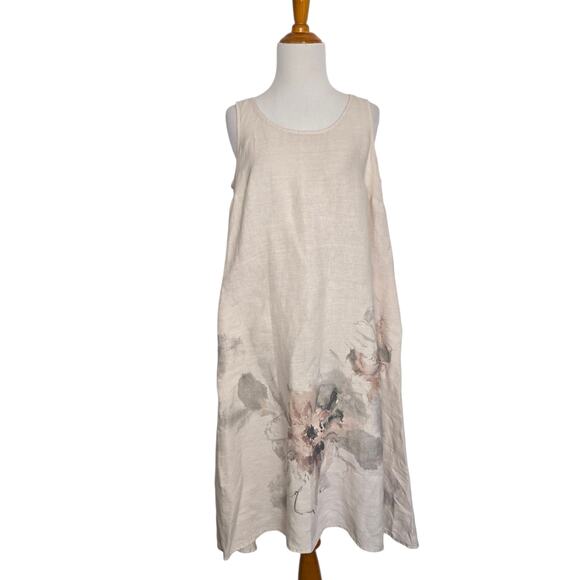 J. Jill Pure Jill Linen Maxi Dress Midi Dress Tan Watercolor Floral Women SP - Picture 1 of 11